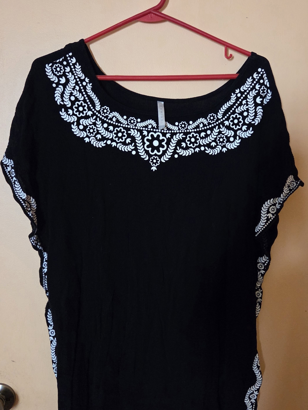 Black Embroidered Women’s Swim Coverup - White Floral Detail - Picture 1 of 4